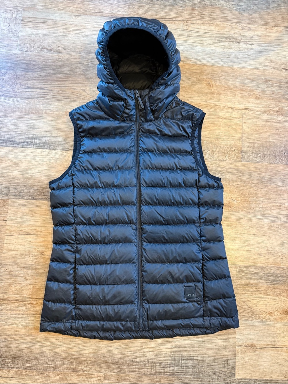 Lole Black Hooded Quilted Down Puffer Vest Medium - Picture 5 of 8